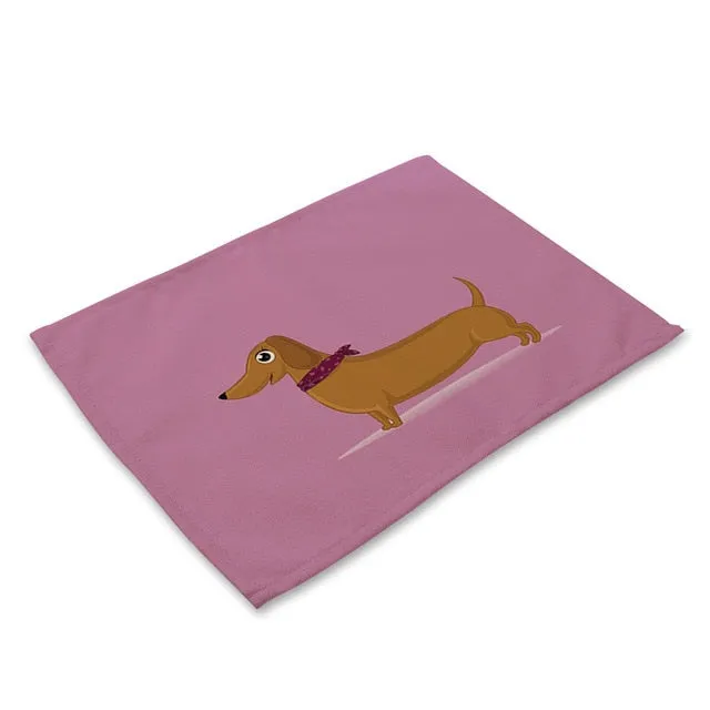 Cartoon Dachshund Cotton Placemats for Dining Table