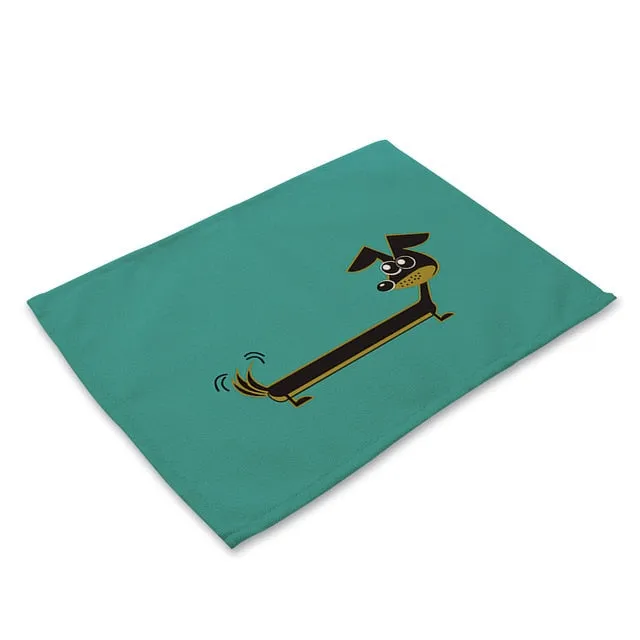 Cartoon Dachshund Cotton Placemats for Dining Table