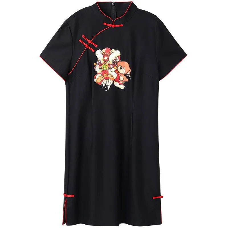 Cartoon Print Cheongsam Dress