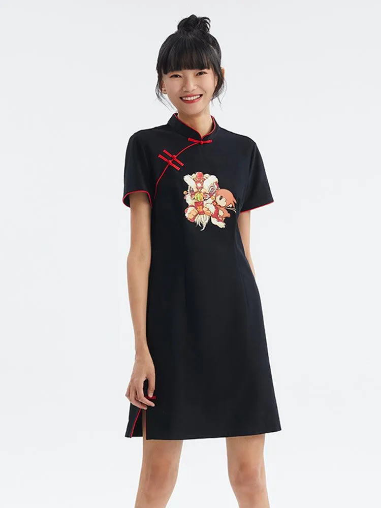 Cartoon Print Cheongsam Dress