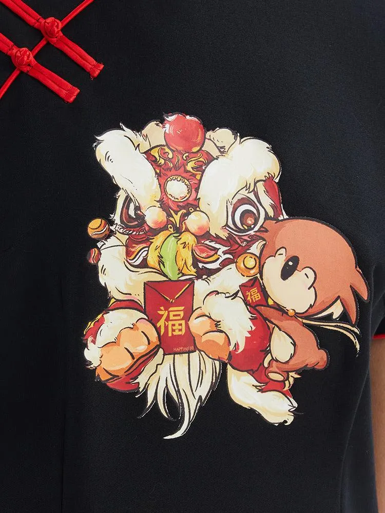 Cartoon Print Cheongsam Dress