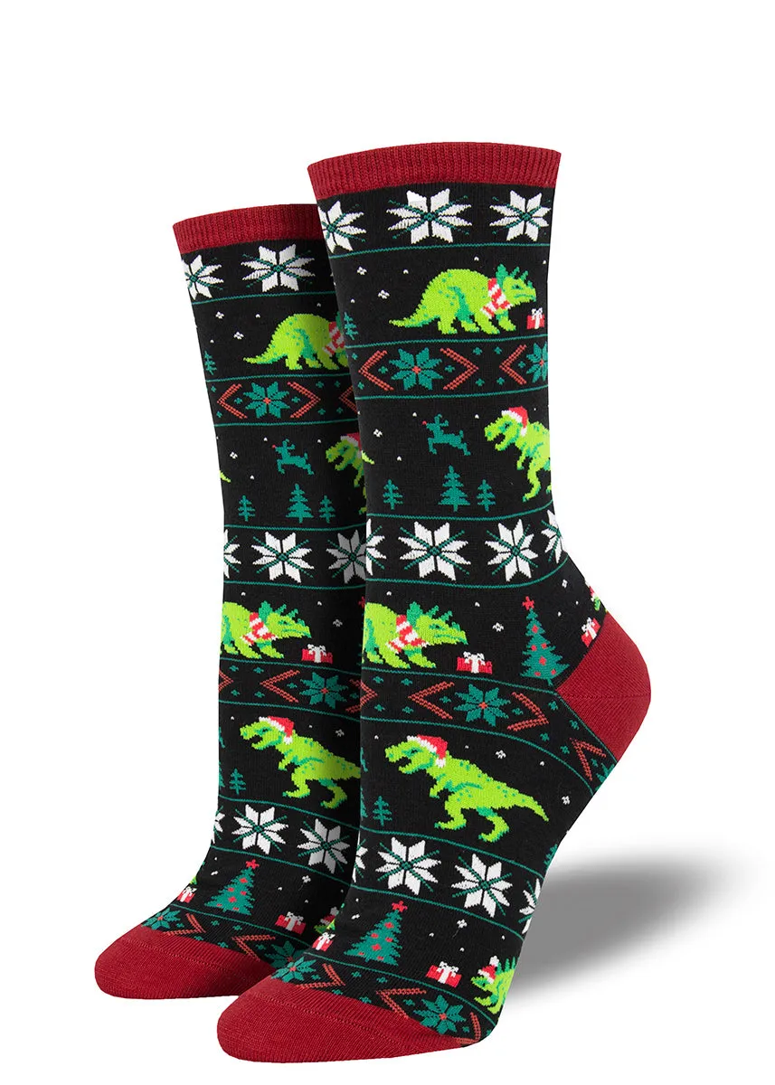 Dinosaur Christmas Sweater Women's Socks