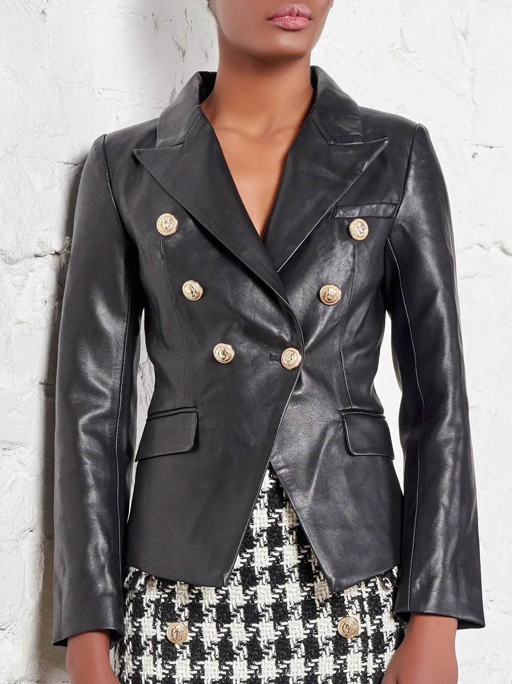 Double-Breasted Leather Blazer