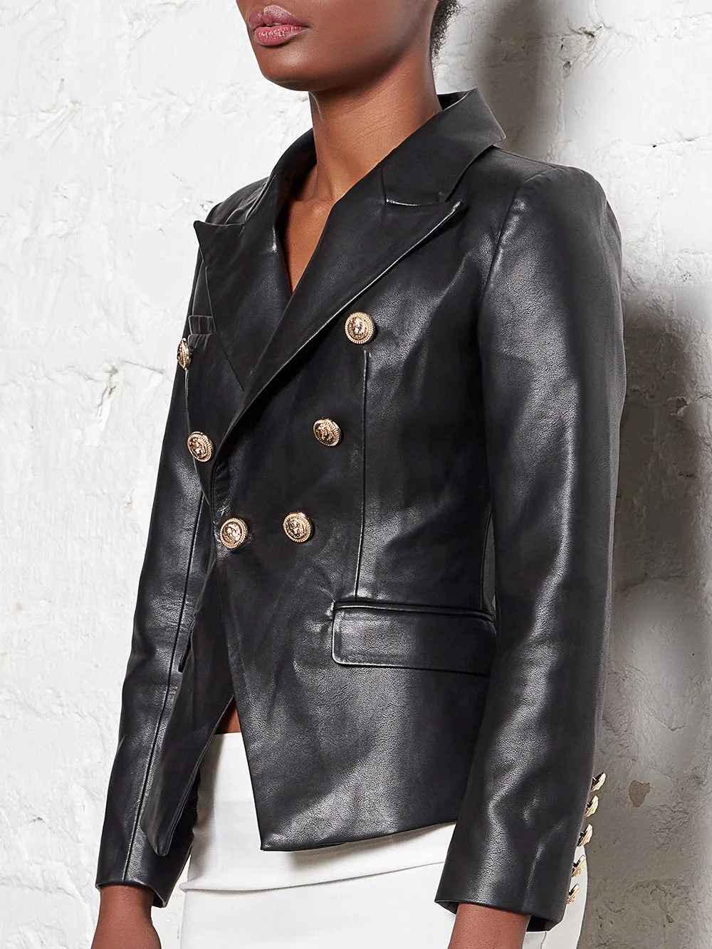 Double-Breasted Leather Blazer