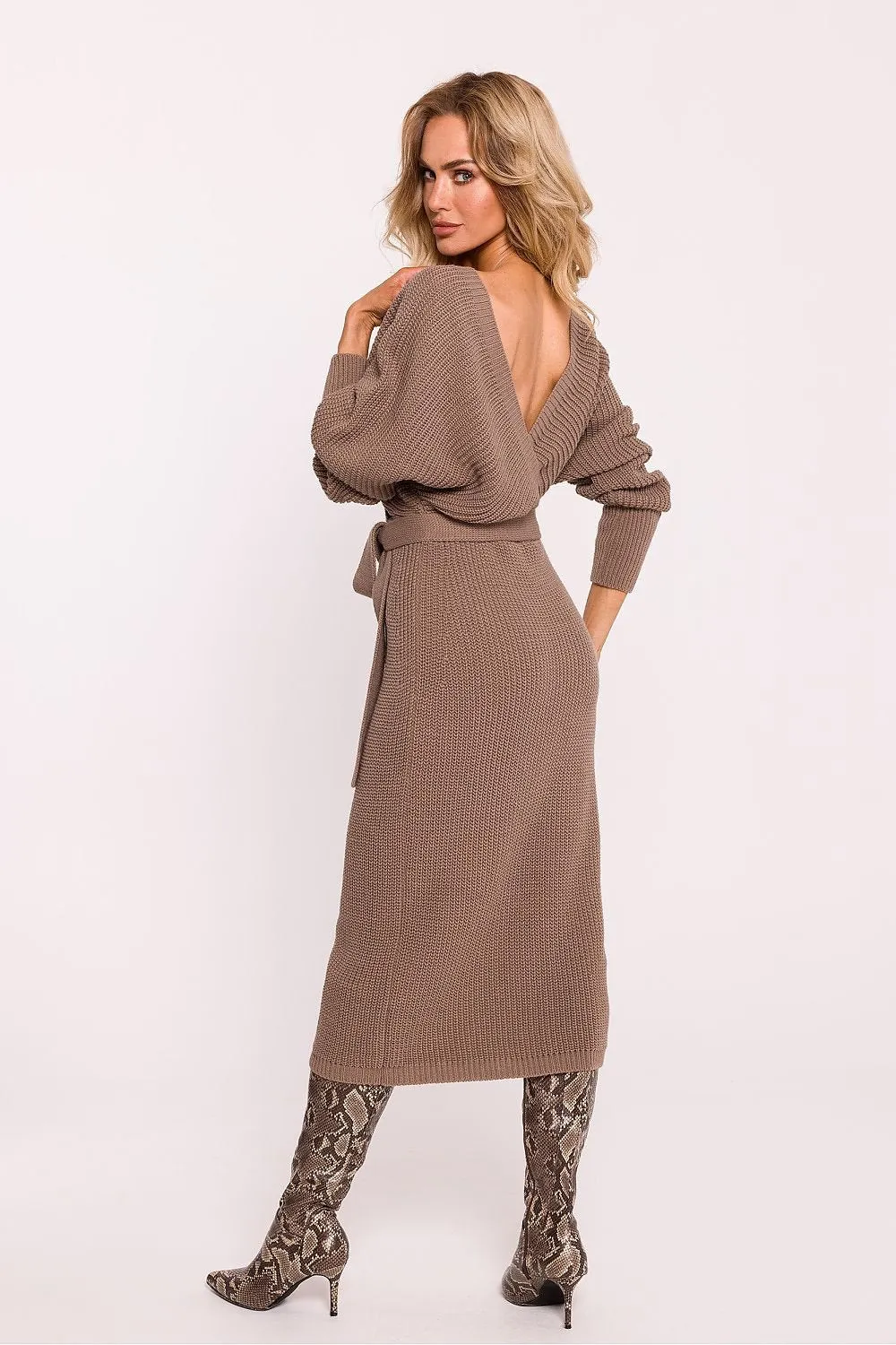 Elegant Striped Knit Sweater Dress For All-Day Comfort
