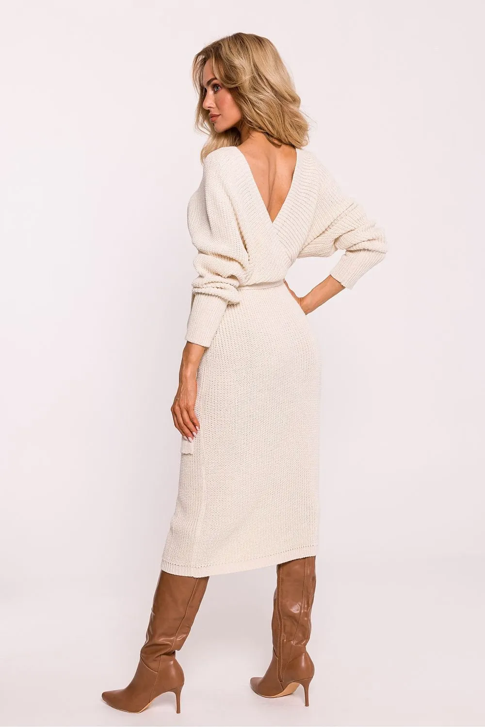 Elegant Striped Knit Sweater Dress For All-Day Comfort