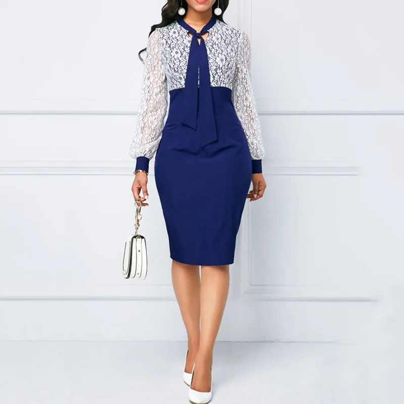 Elegant Women Lace Puff Sleeve Bodycon Dress