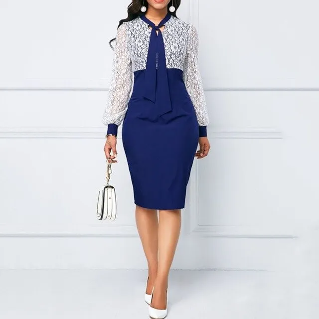 Elegant Women Lace Puff Sleeve Bodycon Dress