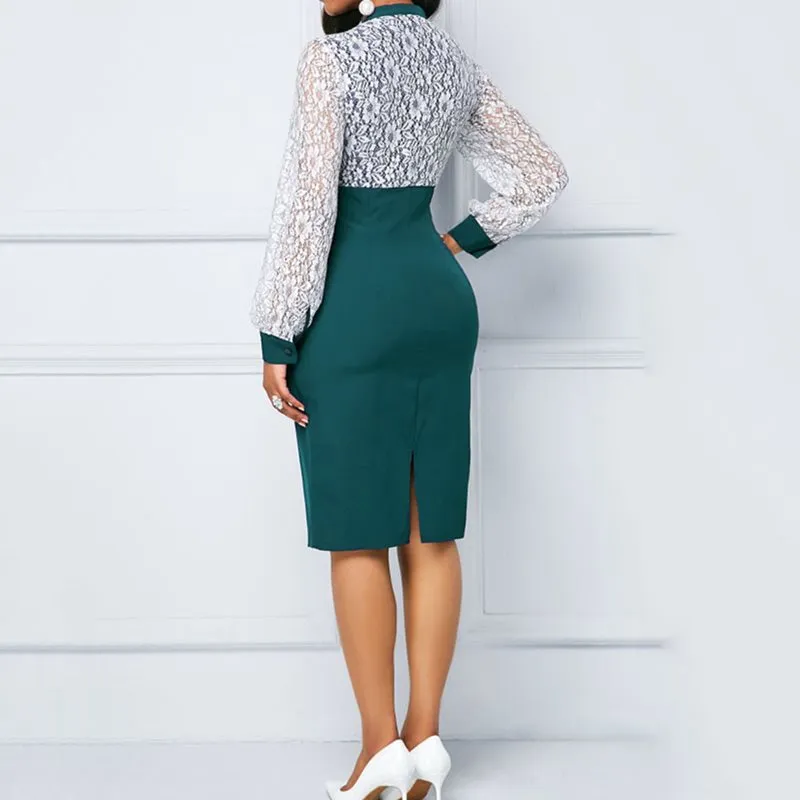 Elegant Women Lace Puff Sleeve Bodycon Dress