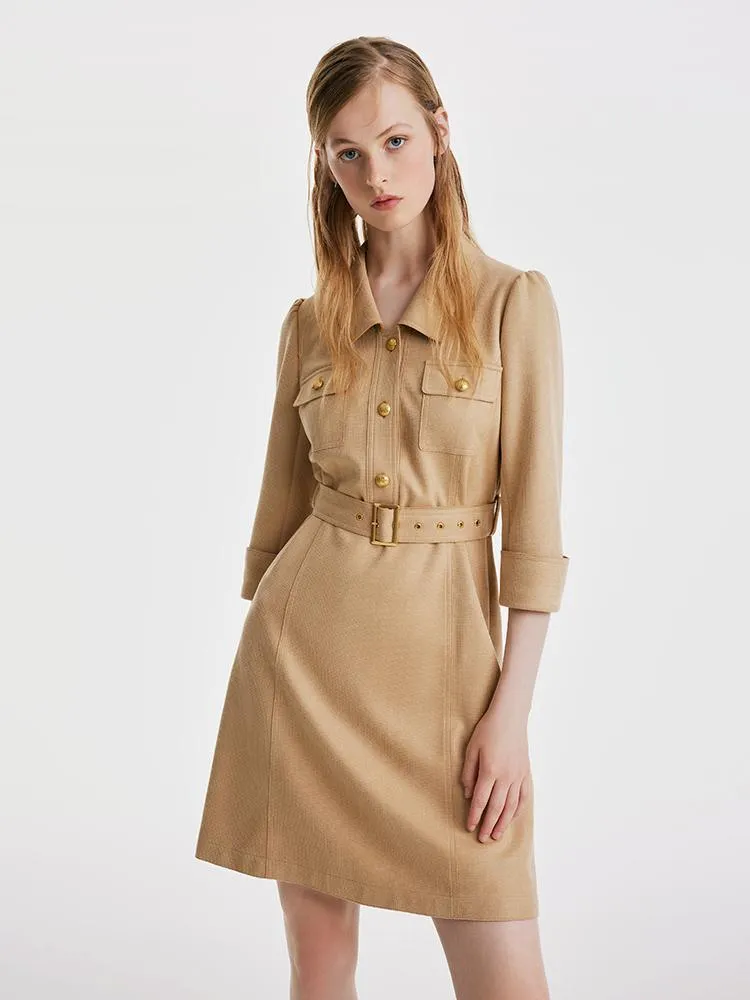 Faux Suede Mini Dress With Belt