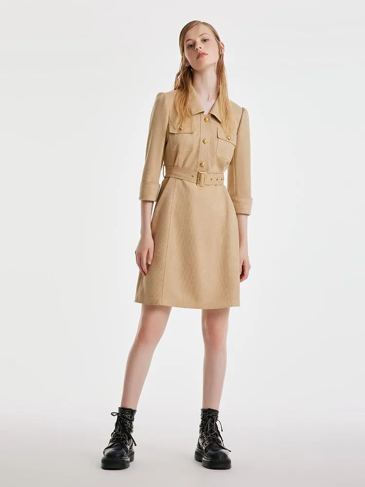 Faux Suede Mini Dress With Belt