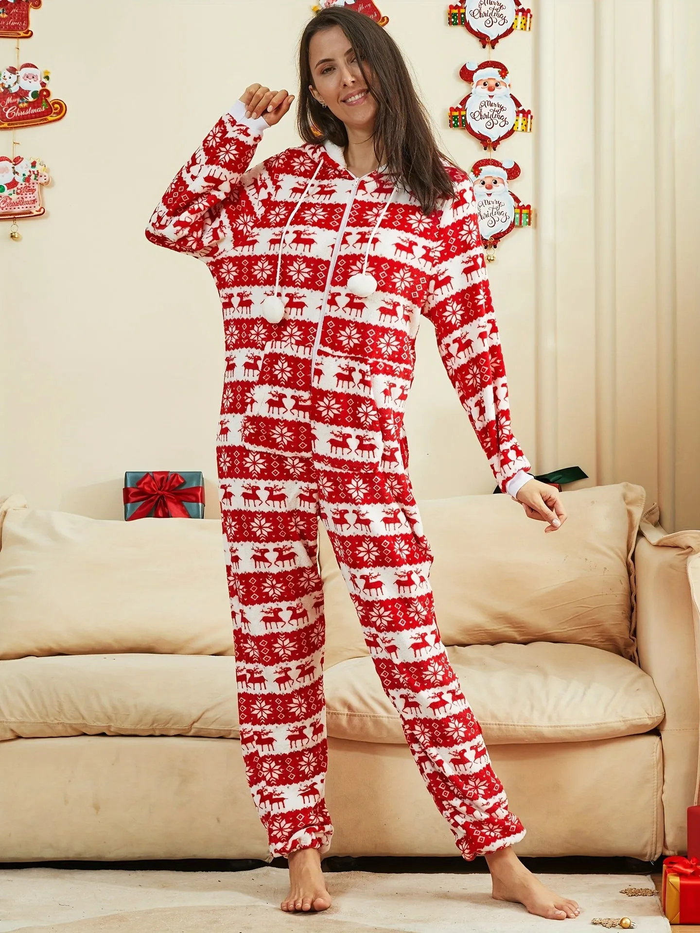 Festive Fun Cozy Printed Soft Comfortable Relaxed Plush Christmas Suit