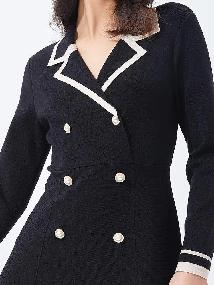 Fitted A-line Double-Breasted Lapel Dress