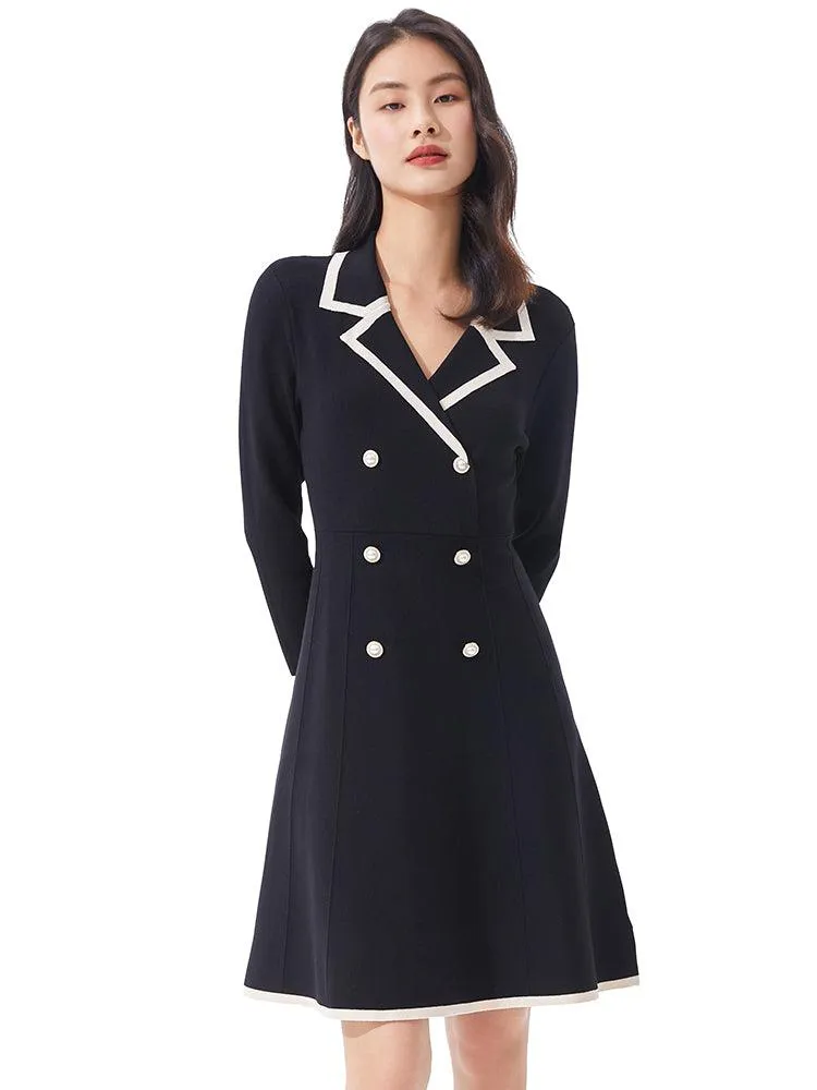 Fitted A-line Double-Breasted Lapel Dress