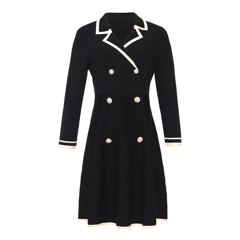Fitted A-line Double-Breasted Lapel Dress