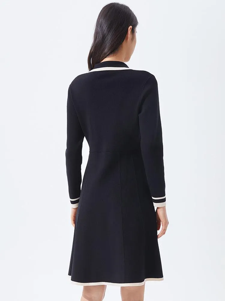 Fitted A-line Double-Breasted Lapel Dress