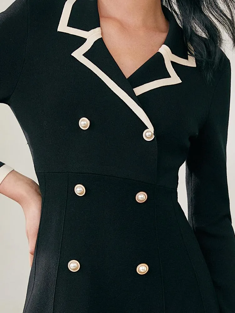 Fitted A-line Double-Breasted Lapel Dress