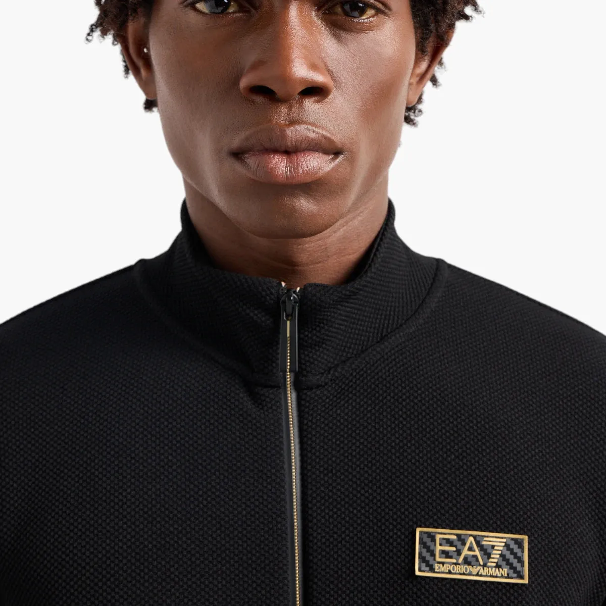 Gold Label Stretch Jacquard Zip-Up Sweatshirt With Logo Patch