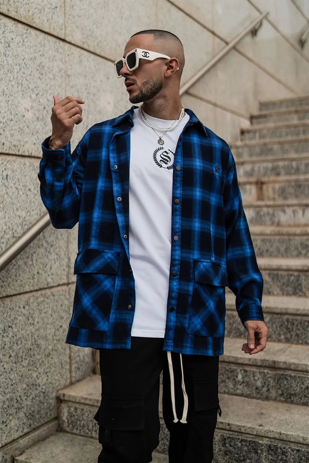 Gothic Flannel Check Shirt - Blue