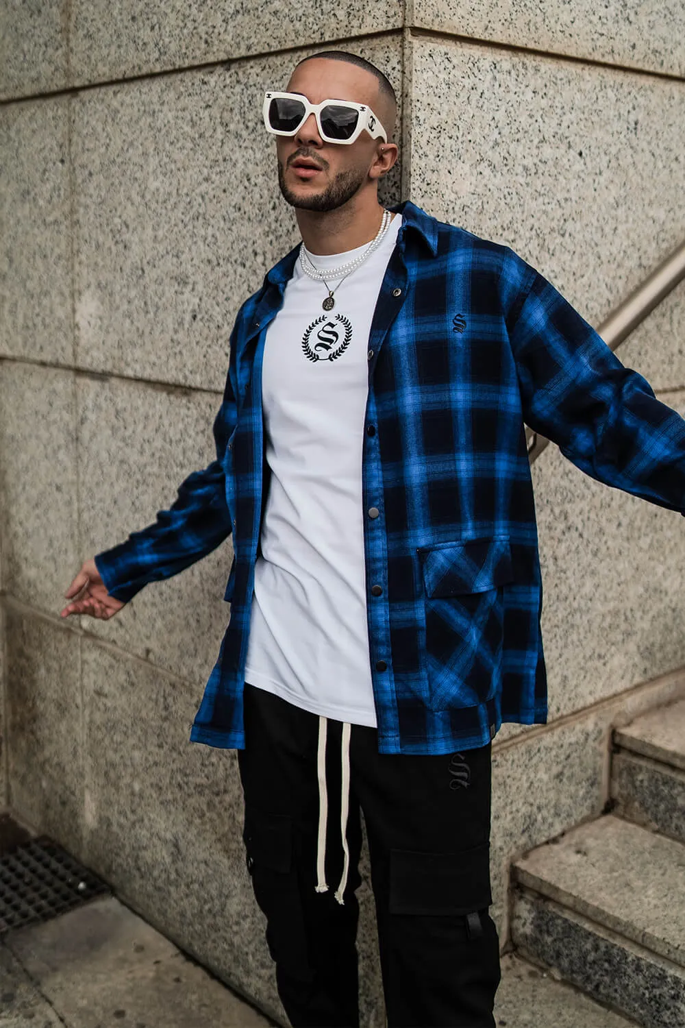 Gothic Flannel Check Shirt - Blue