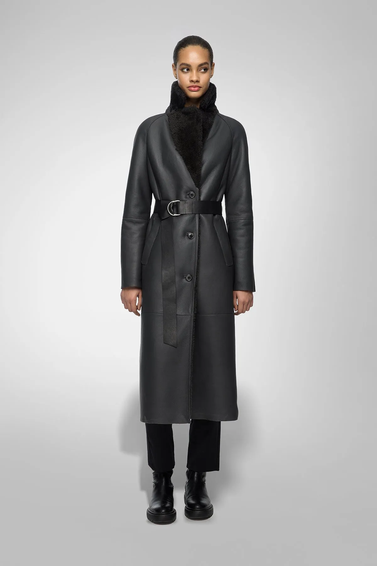 Hailey - Anthracite Shearling Coat