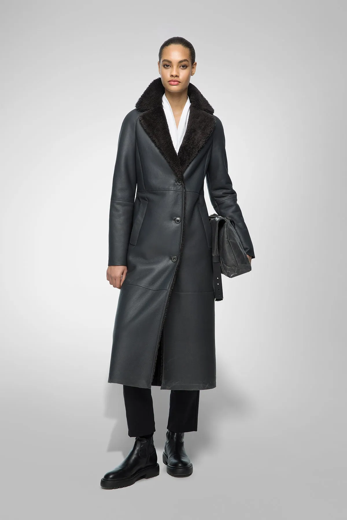 Hailey - Anthracite Shearling Coat