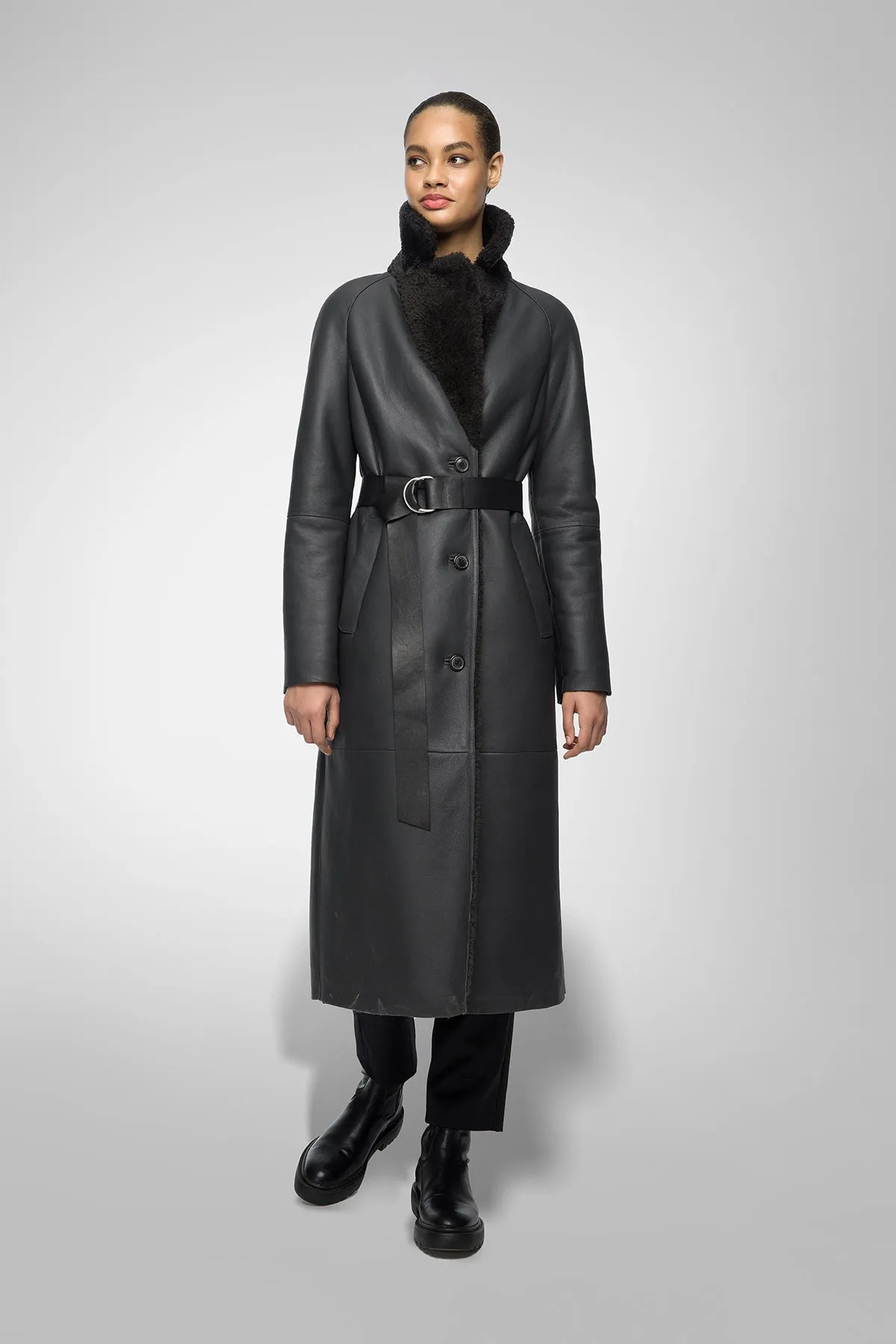 Hailey - Anthracite Shearling Coat