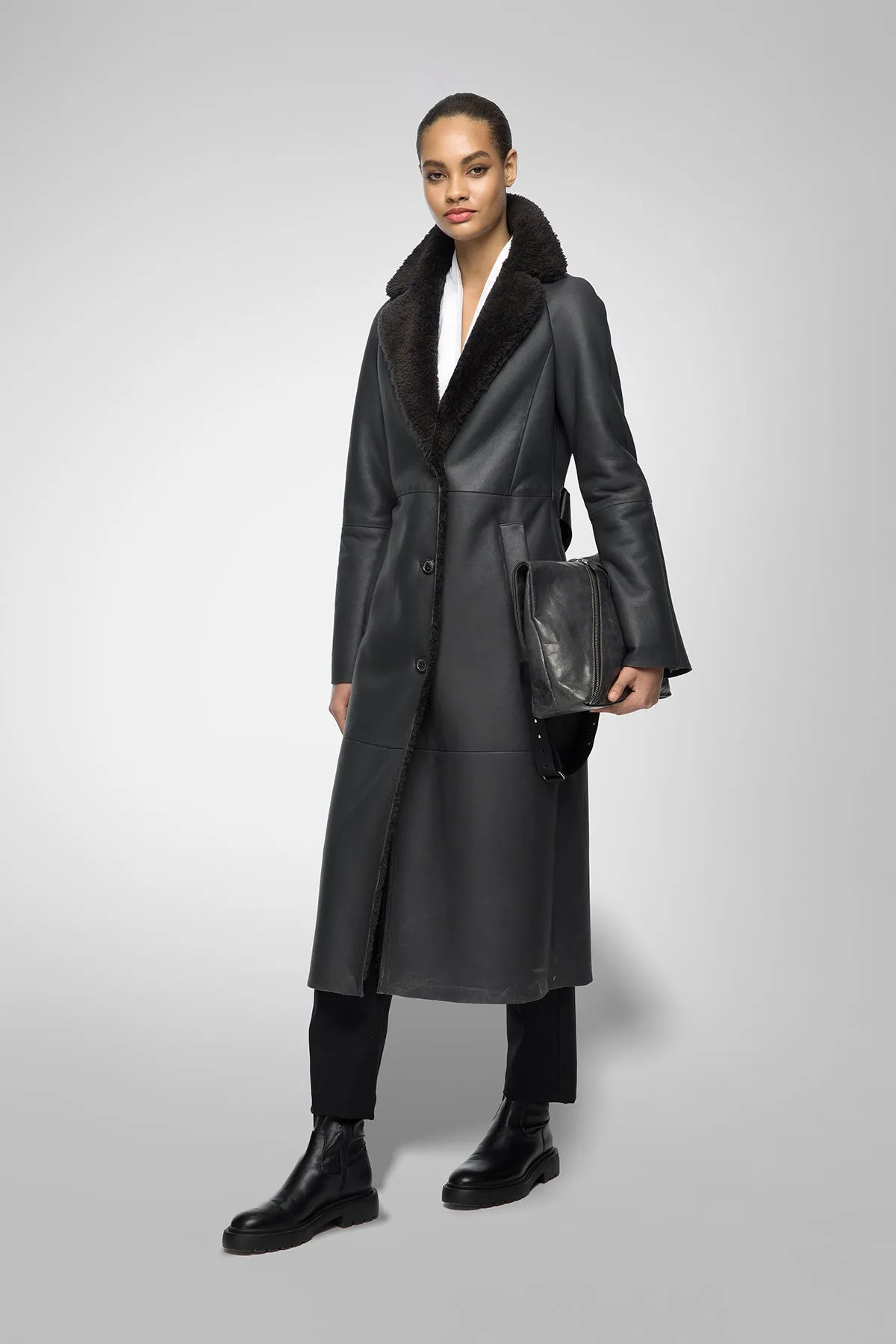 Hailey - Anthracite Shearling Coat