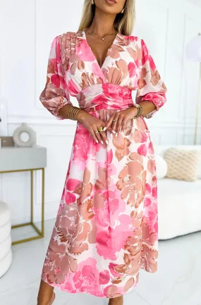 Jessica Chiffon Floral Maxi Dress-Hot Pink