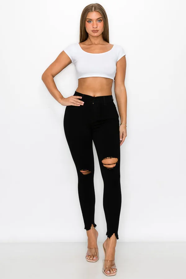 Kaila - High Rise Shark Bite Destructed Skinny