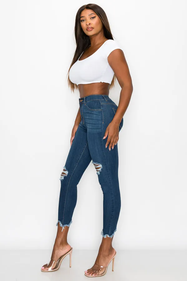 Kaila - High Rise Shark Bite Destructed Skinny