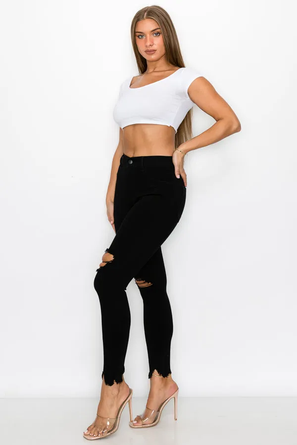 Kaila - High Rise Shark Bite Destructed Skinny