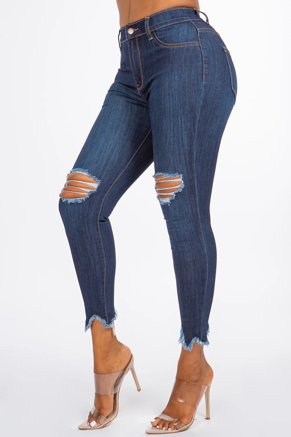 Kaila - High Rise Shark Bite Destructed Skinny