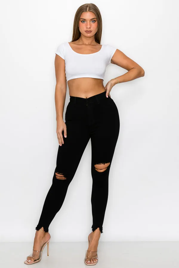 Kaila - High Rise Shark Bite Destructed Skinny