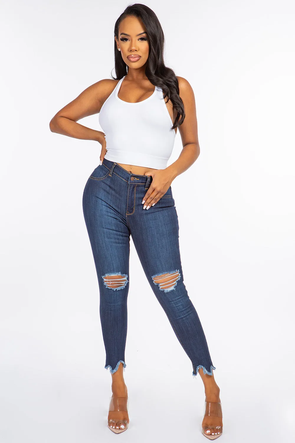 Kaila - High Rise Shark Bite Destructed Skinny