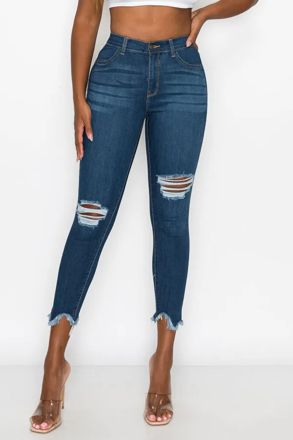 Kaila - High Rise Shark Bite Destructed Skinny