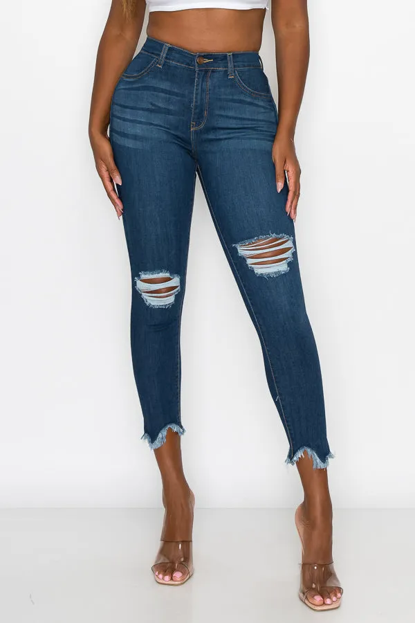 Kaila - High Rise Shark Bite Destructed Skinny