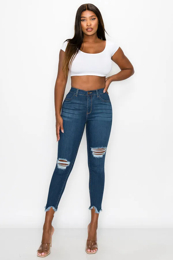 Kaila - High Rise Shark Bite Destructed Skinny