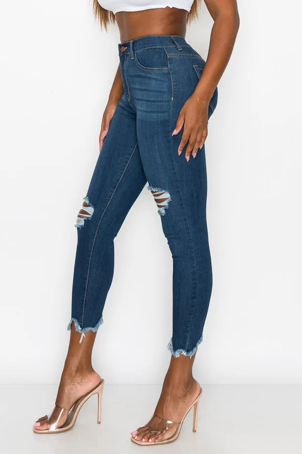 Kaila - High Rise Shark Bite Destructed Skinny