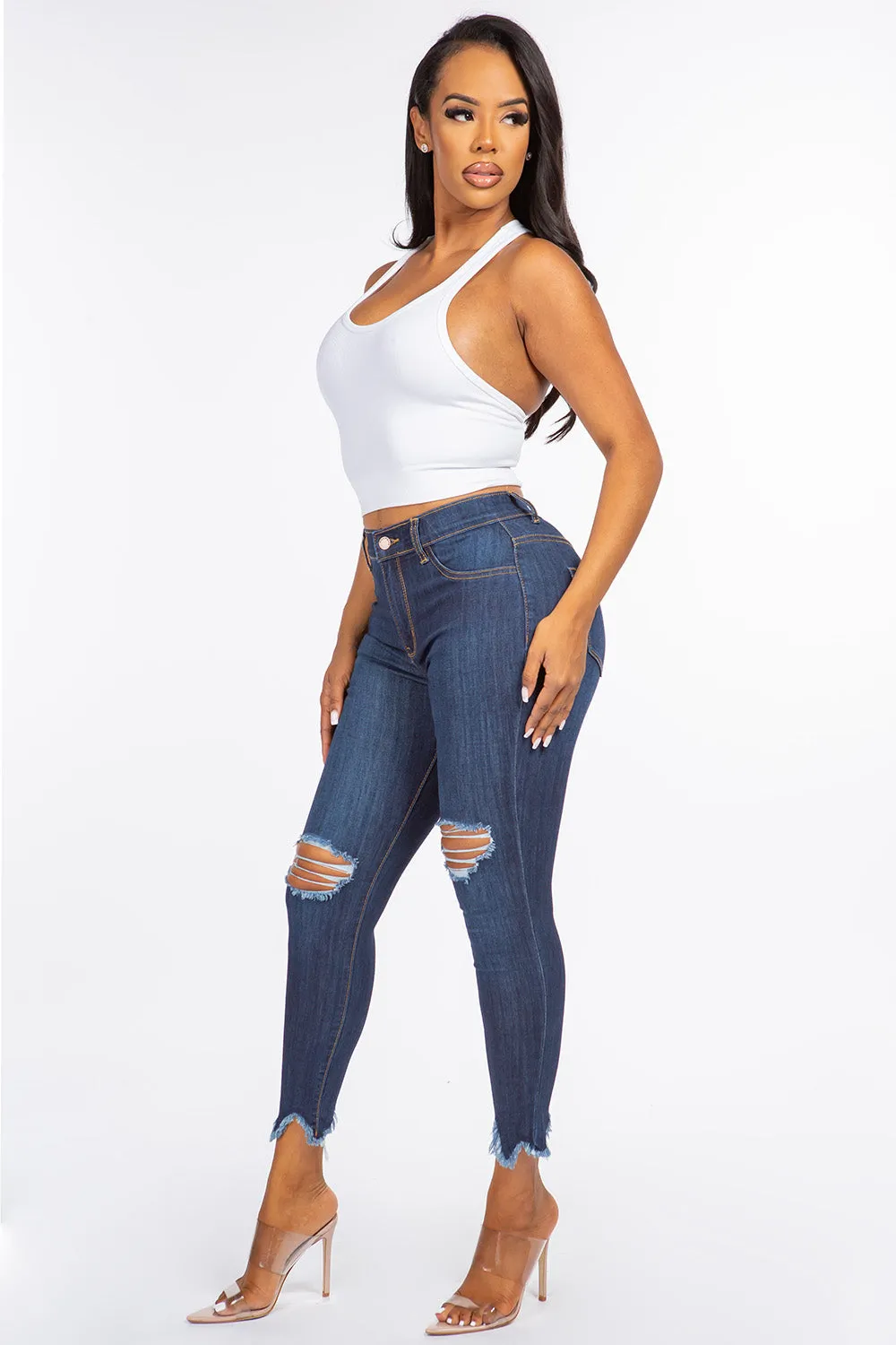 Kaila - High Rise Shark Bite Destructed Skinny