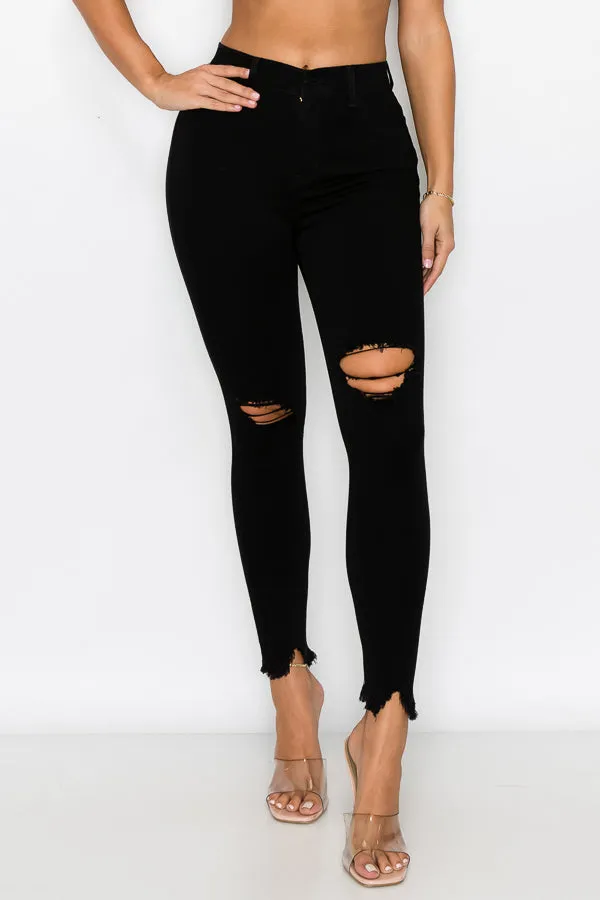 Kaila - High Rise Shark Bite Destructed Skinny