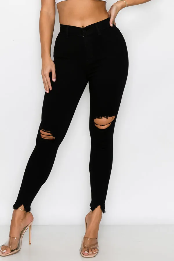 Kaila - High Rise Shark Bite Destructed Skinny