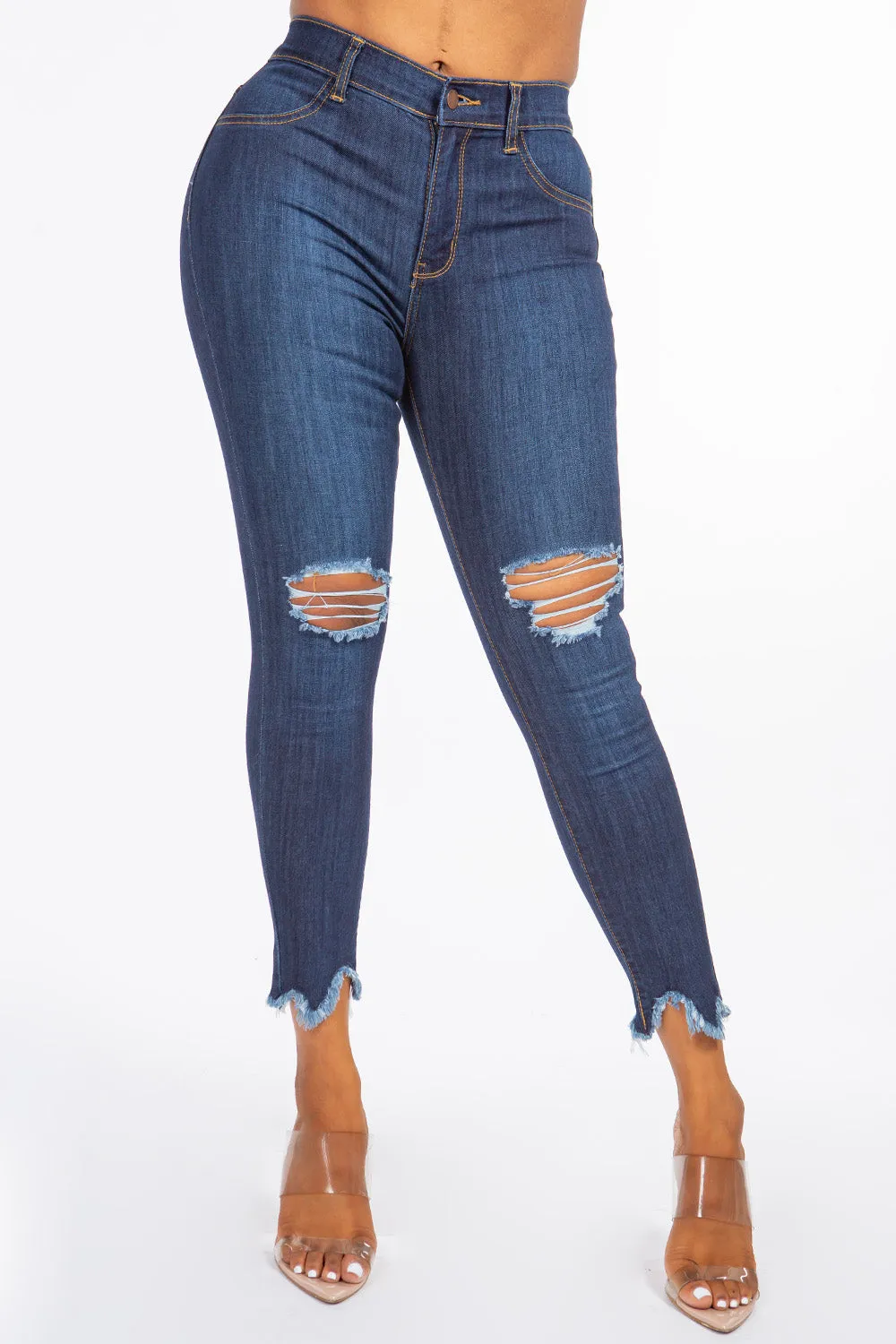 Kaila - High Rise Shark Bite Destructed Skinny