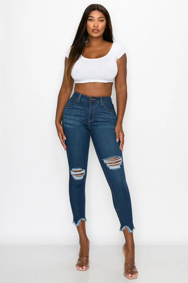Kaila - High Rise Shark Bite Destructed Skinny