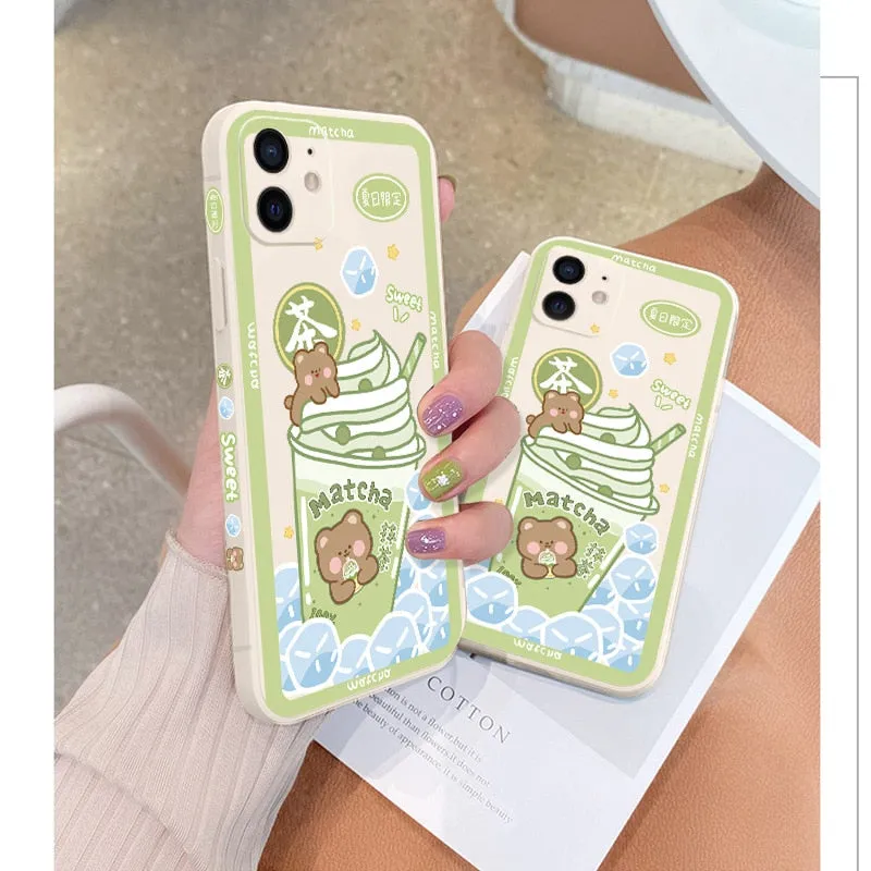 Kawaii Cute Matcha Ice Cream Bear iPhone Cover