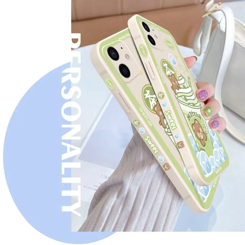 Kawaii Cute Matcha Ice Cream Bear iPhone Cover