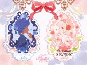 KEYCHAIN(S) - Rose & Thorn!  - Double-sided acrylic/Bow-shaped Gold Chain/Charm