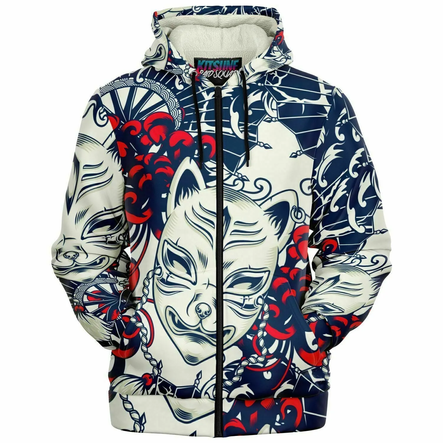 Kitsune White Art Microfleece Ziphoodie