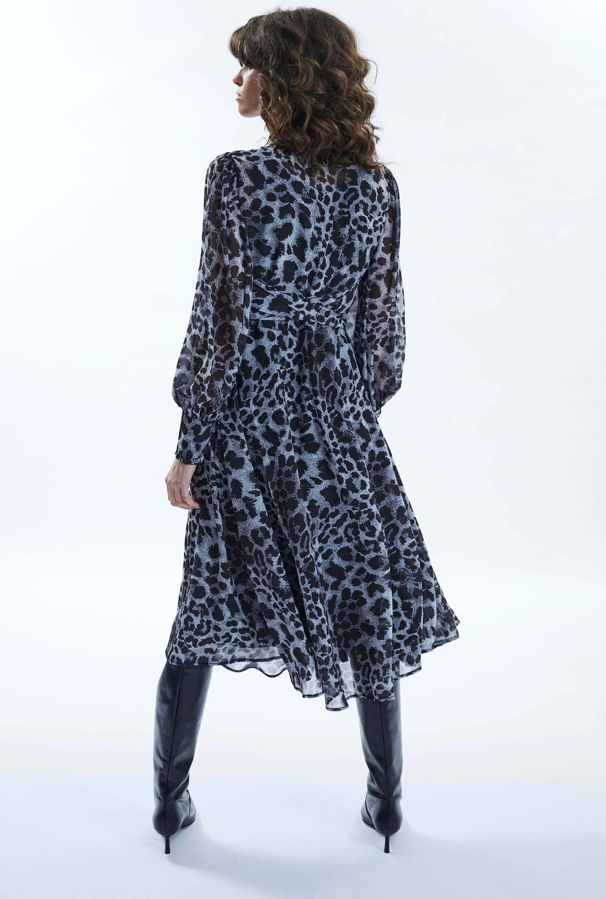 Leopard Print Midi Ruffle Dress