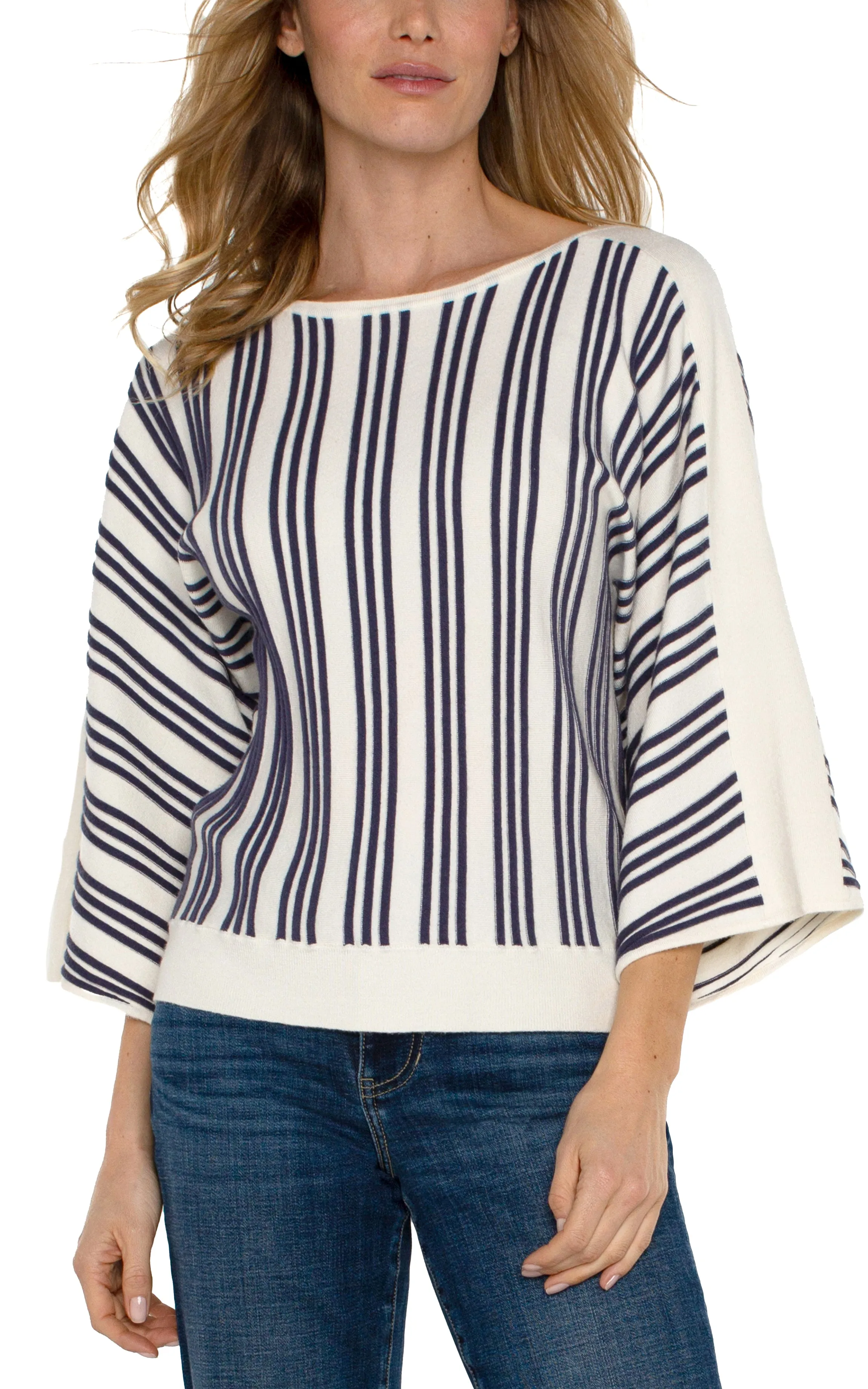 LIVERPOOL 3/4 SLEEVE BOAT-NECK SWEATER - CREAM MULTI - LM8B34SK12CM5